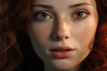 a close up of a woman's faceの素材