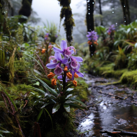 a purple flower in a forestの素材