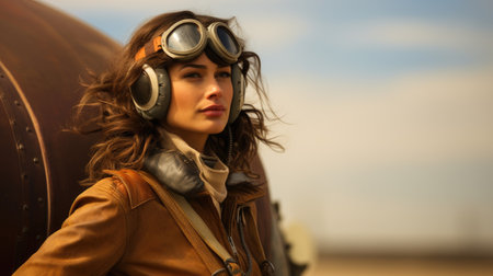 a woman wearing goggles and leather jacketの素材