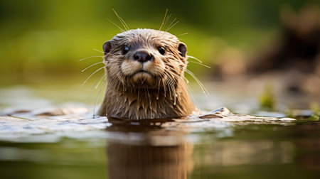 an otter swimming in waterの素材