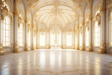 a large white room with gold ceiling and ornate wallsの素材
