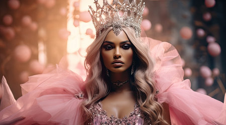 a woman wearing a crown and dressの素材