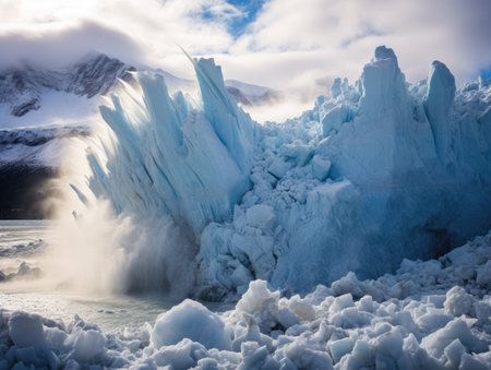 a large iceberg with snow and cloudsの素材