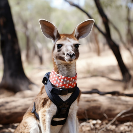 a kangaroo wearing a harnessの素材