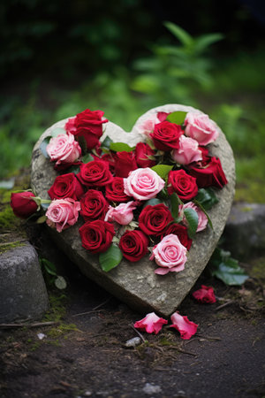 a heart shaped stone with rosesの素材