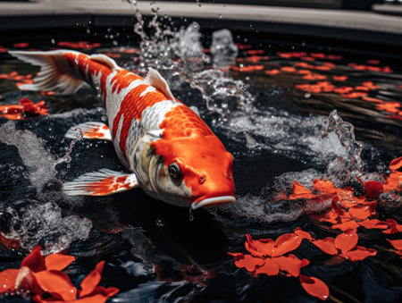a fish in a pond with flowersの素材