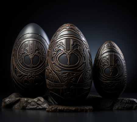 a group of black and brown eggsの素材