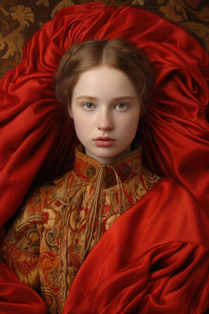 a woman in a red dressの素材