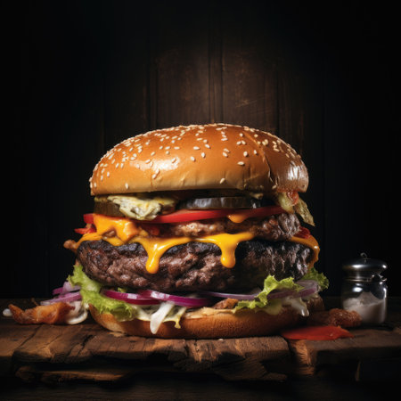 a cheeseburger with lettuce and tomatoの素材