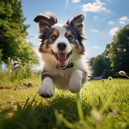 a dog running in the grassの素材