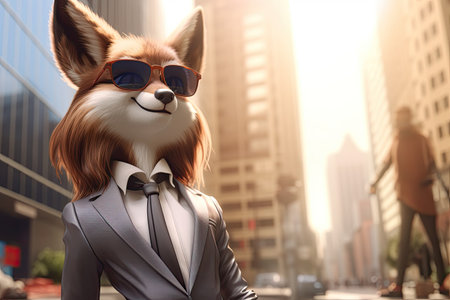 a cartoon fox wearing sunglasses and suitの素材