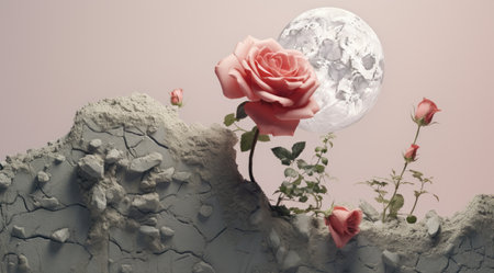 a rose growing on a rockの素材