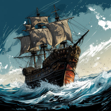 a ship in the seaの素材