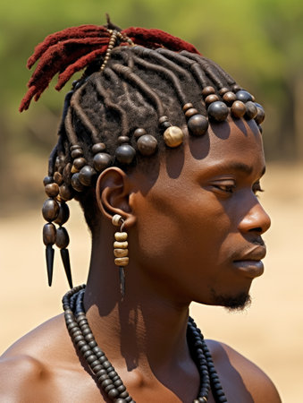 a man with beads on his headの素材