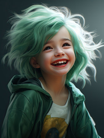 a girl with green hair smilingの素材
