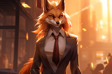 a cartoon of a fox in a suitの素材