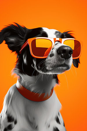 a dog wearing orange sunglassesの素材