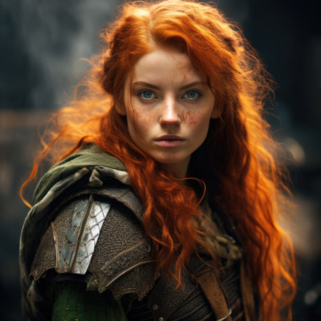 a woman with red hair and armorの素材