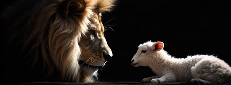a lion and lamb looking at each otherの素材