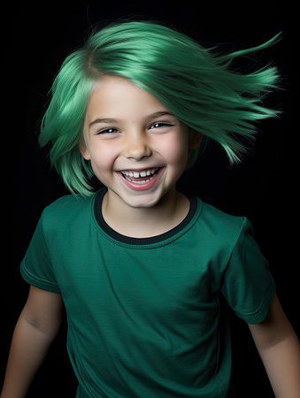 a child with green hairの素材