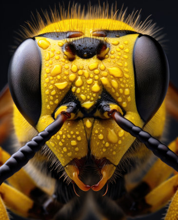 close up of a bee's faceの素材