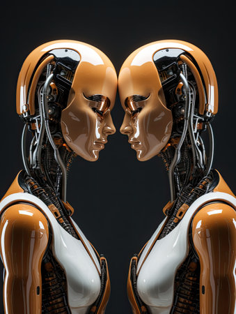 a pair of robots looking at each otherの素材