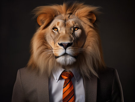 a lion wearing a suit and tieの素材