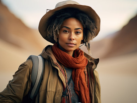 a woman wearing a hat and scarfの素材