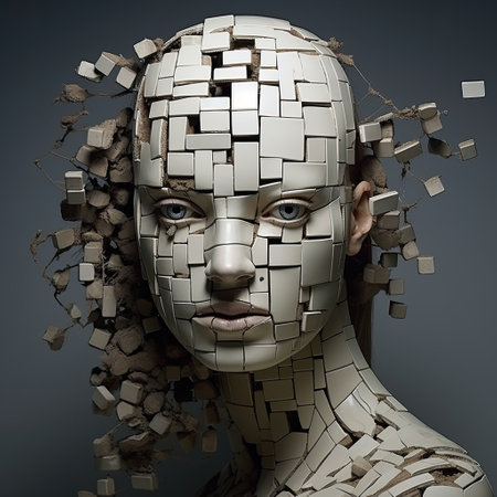 a woman with broken white squaresの素材