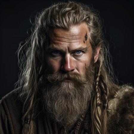 a man with long hair and beardの素材