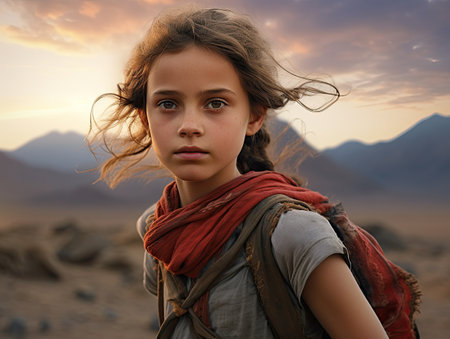 a girl with a red scarfの素材