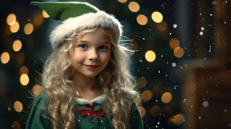 a girl wearing a green and white elf hatの素材