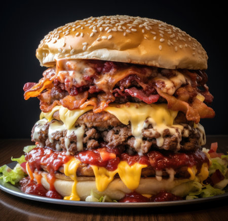 a large burger with bacon and cheeseの素材