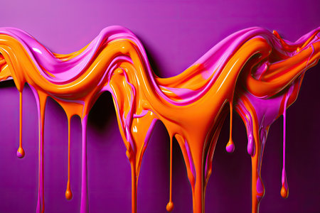 a close up of orange and pink paintの素材