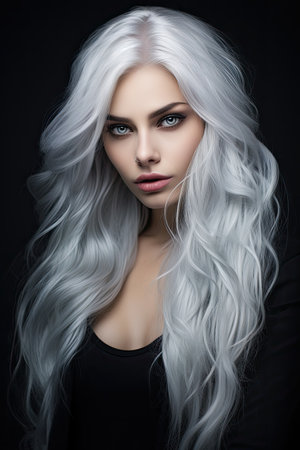 a woman with long white hairの素材