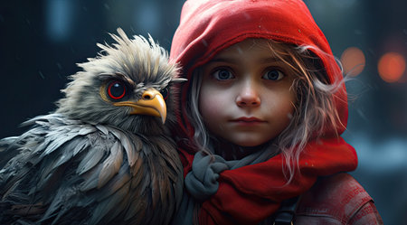 a girl with a birdの素材