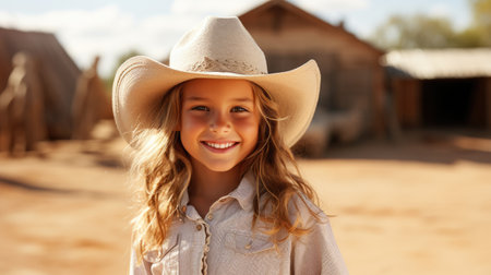 a girl wearing a cowboy hatの素材