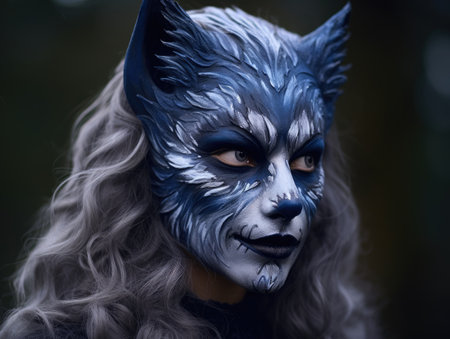 a woman with blue face paint and white hairの素材