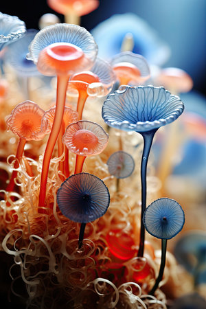 a close up of a group of mushroomsの素材