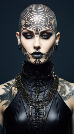 a woman with black makeup and body artの素材