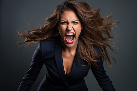 a woman with her mouth openの素材