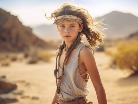 a girl with long hair wearing a white shirt and a headbandの素材