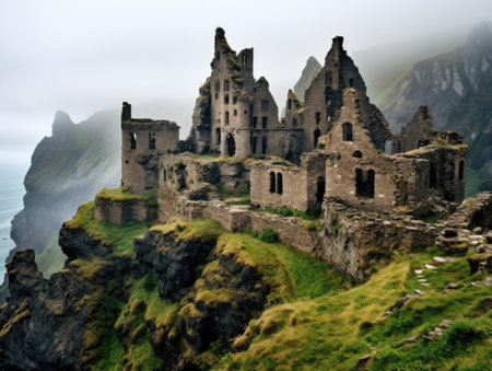 a stone castle on a cliffの素材