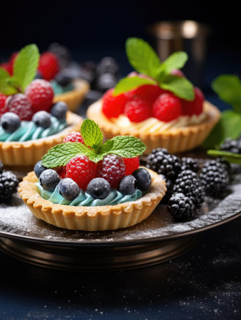 a plate of fruit tartsの素材