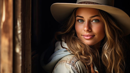 a woman wearing a hatの素材