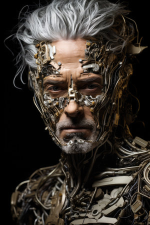 a man with a metal faceの素材