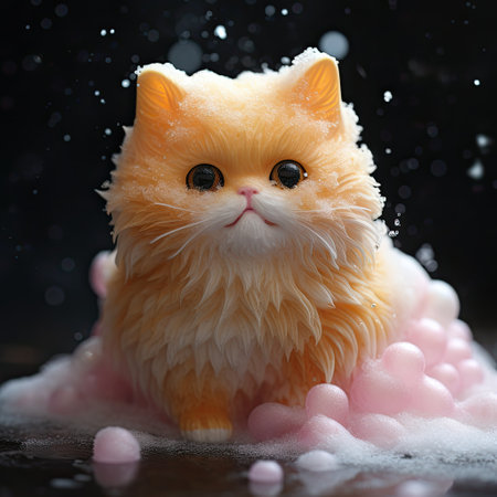 a toy cat sitting on a pile of bubblesの素材