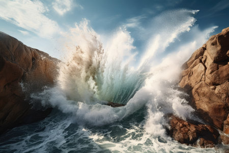 a wave crashing into rocksの素材