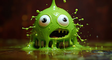 a green slime with goo eyes and mouthの素材