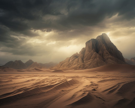 a desert with a mountain in the backgroundの素材
